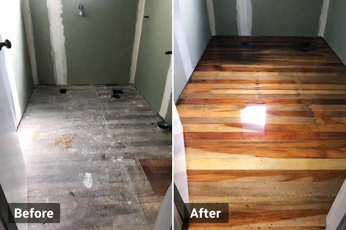 Before and after timber floor sanding in Auckland
