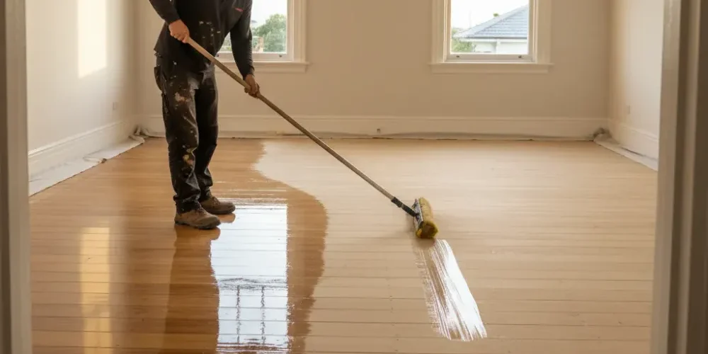 Polyurethane coat going onto a kauri villa floor