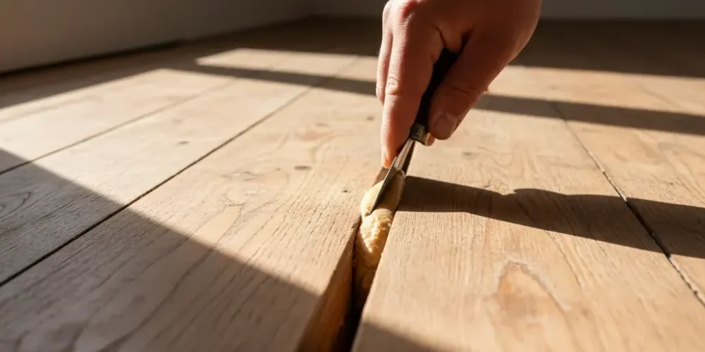 Gap filling between rimu floorboards
