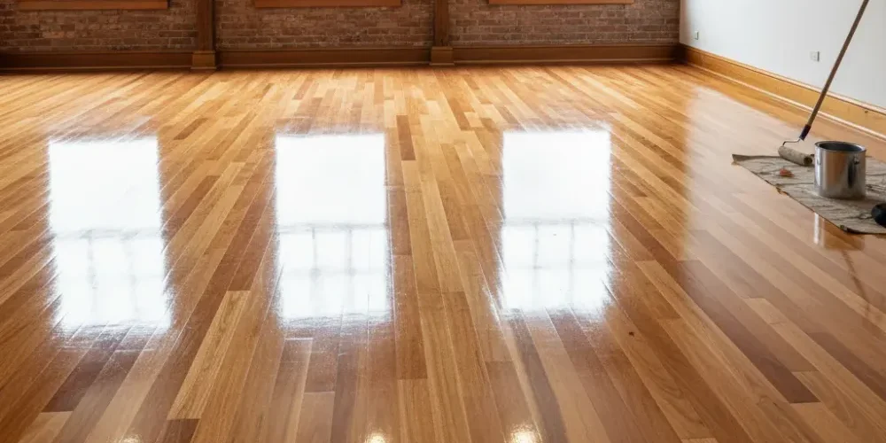 Polished rimu floor in a heritage brick retail interior in Auckland
