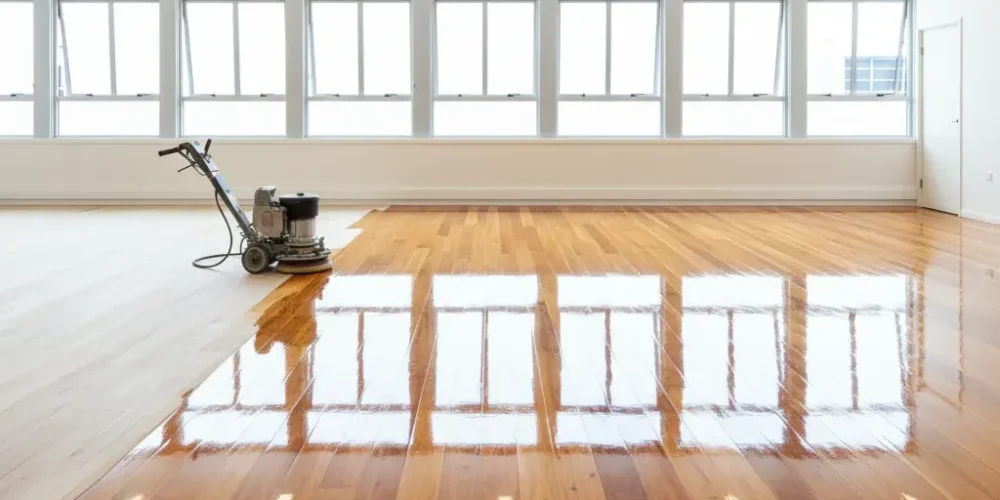 Polished rimu floor beside an unfinished edge in an Auckland commercial space